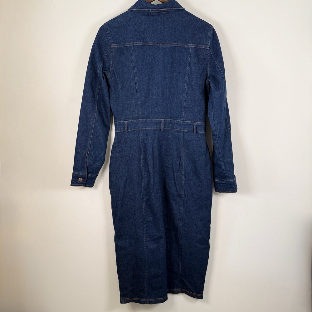 NWT Haute Monde Dress Midi Women's Large Dark Wash Buttons Long Sleeve - Picture 7 of 7